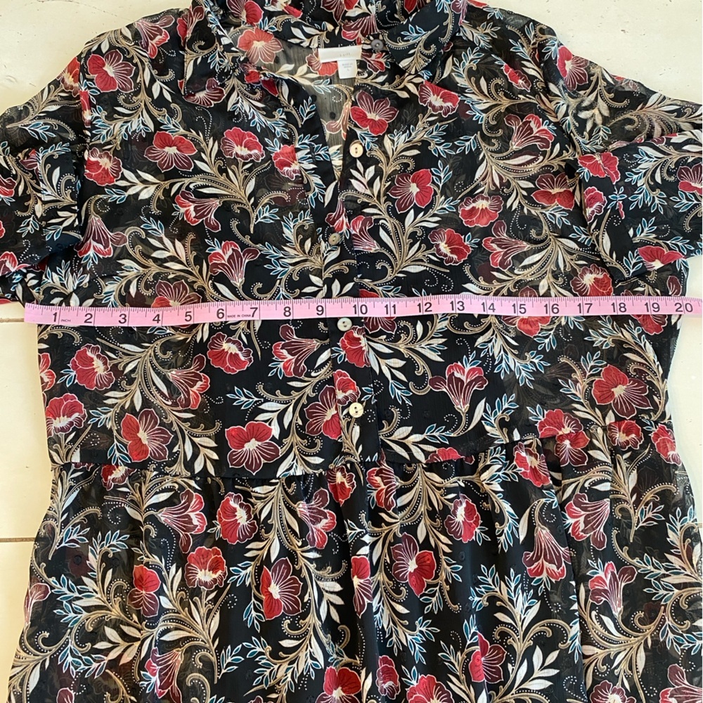 J. Jill Semi Sheer Floral Modest Shirt Dress Women’s Size Large - Picture 5 of 9